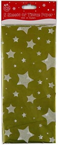 Christmas Printed Tissue Paper - Gold, Stars - 5 Sheets, 26.7' x 19.7' and 10 Circle Stickers