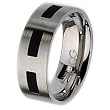 Black Accented Brushed Flat Stainless Steel Ring (8.0 mm) - Sizes 6-13