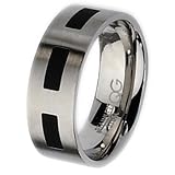 Black Accented Brushed Flat Stainless Steel Ring (8.0 mm) - Sizes 6-13