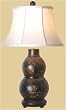 Asian D&eacute;cor - 22" Chinese Black Lacquer Gourd Shaped Bedside Lamp w/ Hand painted Landscape