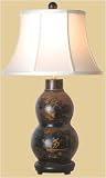 Asian D&eacute;cor - 22" Chinese Black Lacquer Gourd Shaped Bedside Lamp w/ Hand painted Landscape