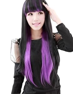Cool2day Lolita Long Straight Black Purple Hair Full Wig+Free Wig Cap(Model:JF011364)
