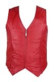 Classic Ladies Red Braided Leather Vest with Front Zipper Closure