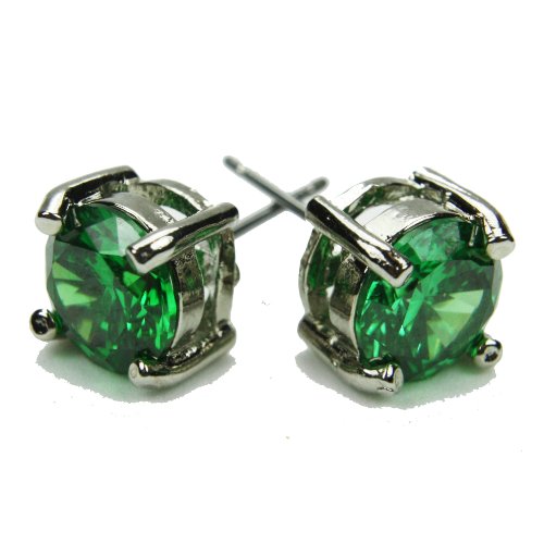 8mm Stud Earrings, Emerald-Colored CZs, Post