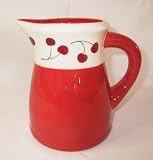 Ronnie's Terramoto Ceramic, Medium Pitcher 1.5 Quart, Tomato Red with Cherries