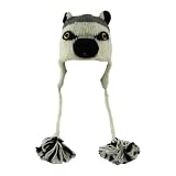 DeLux Lemur Face Wool Pilot Animal Cap/Hat with Ear Flaps and Poms
