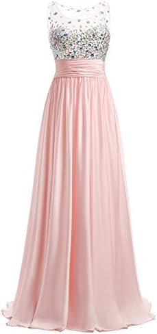 LucysProm Women's Prom Dresses Floor Length Chiffon Scoop Neckline Evening Gowns Size 4 US Pink
