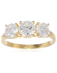18k Yellow Gold Plated Sterling Silver Round Diamond Simulant Yesterday, Today, Tomorrow 3-Stone Ring, (3.24 cttw), Size 7
