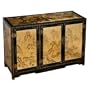 Handmade Asian Furniture - 42" Gold & Black Lacquer Buffet / Storage Cabinet Mountain Scenery Motif