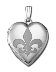 14k White Gold Sweetheart "Fleur de Lis" Locket 3/4 inch x 3/4 inch in Solid 14K White Gold