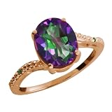 1.61 Ct Oval Green Mystic Topaz and Green Diamond 14k Rose Gold Ring