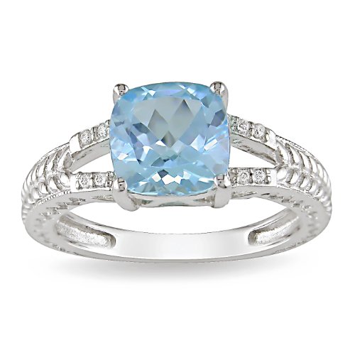 Sterling Silver Blue Topaz and Diamond Ring (.04 cttw), Size 8