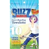 BuzzBarrier Mosquito Repelling Towelette Wipes - 100% DEET Free and Chemical Free. Patented Swiss Technology, University Tested - Individually Packaged (10 Pack)