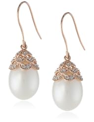 10k Rose Gold Cultured Freshwater Cultured Pearl and Diamond Earrings (0.1 cttw, GH Color, I2-I3 Clarity)