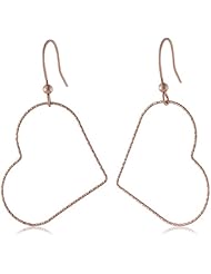 Rose Goldtone Finish Silver Large Textured Open Heart Drop French Wire Earrings