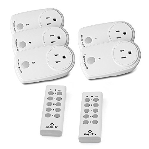 Magicfly Wireless Remote Control Electrical Outlet Light Switch Newest / Smaller Version with a 100-feet Range for Lamps, Lights and Power Strips (Battery Included) (5 Pack 2 Remote) Magicfly Wireless Remote Control Electrical Outlet Light Switch Newest / Smaller Version with a 100-feet Range for Lamps, Lights and Power Strips (Battery Included) (5 Pack 2 Remote)