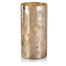 Zodax Mercury Medium Cylinder Glass Hurricane, Gold Antique
