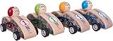 Bieco 23022736 - Rückzugrennwagen aus Holz, 4 fach sortiert - 