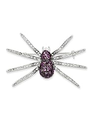 Sterling Silver Black Rhodium Pink CZ Spider Pin