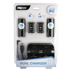 WII KIT DOUBLE CHARGEUR 2 WII REMOTE + 2 BATTERIES NOIR