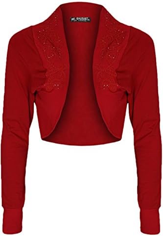Oops Outlet Women's Diamantes Studded Cotton Bolero Cardigan Shrug Cropped Top