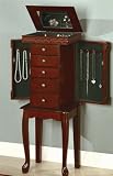 Jewelry : Beautiful Rich Brown Finish Jewelry Armoire with Mirror By Coaster