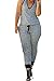 Cfanny Women's Contrast Trim V Neck Jersey Sport Jumpsuit,Grey,Large