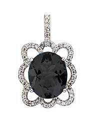 14K White Gold Oval Cut Onyx and Diamond Pendant -- LIFETIME WARRANTY