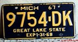 Vintage Michigan License Plate 1967