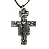 The Cross of San Damiano Pewter Pendant with Cord Necklace