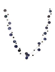 Bling Jewelry 3 Strand Bridal Black Freshwater Pearl Illusion Necklace Silver