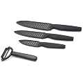 Pradel Excellence SET4B, Set 3 coltelli da cucina con spelucchino in ceramica, colore: Nero