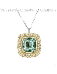 5.38ct Natural Untreated Cushion Cut Green Sapphire pendant with .92cts of Diamonds