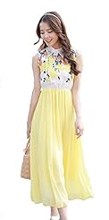 Elasticized   Waistline Summer Floral Print Chiffon Sleeveless Maxi Dress 