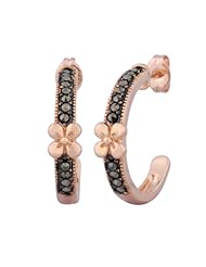 18k Rose Gold Plated Sterling Silver Simulated Diamond Flower J-Hoop Earrings
