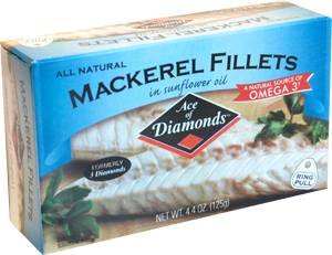 Ace of Diamonds Mackerel Fillets in Sunflower Oil, 24 Pack of 4.4 Oz Cans by Canned Foods