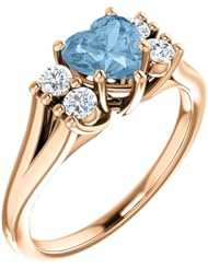 14K Rose Gold 6.00x6.00mm Heart Cut Sky Blue Topaz and Diamond Ring -- LIFETIME WARRANTY