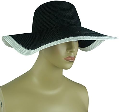 Goyestore Women Large Straw Wide Brim Kentucky Church Derby Beach Vacation Hat (Black)
