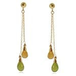 Peridot Citrine Earrings 14K Gold Teardrop Dangles New