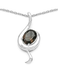 Genuine Smoky Topaz Gemstone Rhodium Plated Sterling Silver Treble Clef Pendant Necklace 18"