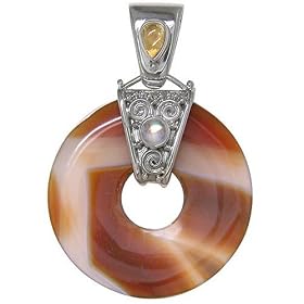 Sterling Silver Carnelian, Citrine & Rainbow Moonstone Pendant by Sajen by Moonstone Birthstones