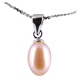 Freshwater Cultured Oval Shape 6-7mm Pink Pearl Pendant, 16" Sterling Silver 1MM Cable Chain