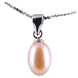 AugustinaJewelry Freshwater Cultured Oval Shape 6-7mm Pink Pearl Pendant, 16" Sterling Silver 1MM Cable Chain