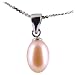 AugustinaJewelry Freshwater Cultured Oval Shape 6-7mm Pink Pearl Pendant, 16" Sterling Silver 1MM Cable Chain