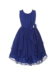 Girls Asymmetric Jeweled   Lace-Up Chiffon Sleeveless Knee Length Flower-Girl Dress  With a Bow(s) and Ruffles