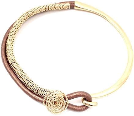 Exclusive Jewelry Design handmade in Costa Rica Leather and Golden Wire Detailed Choker Necklace