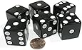 Set of 6 D6 25mm Large Opaque Jumbo Dice - Black with White Pip