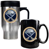 Buffalo Sabres - Stainless Steel Travel Mug & Black Ceramic Mug Set - Primary Logo
