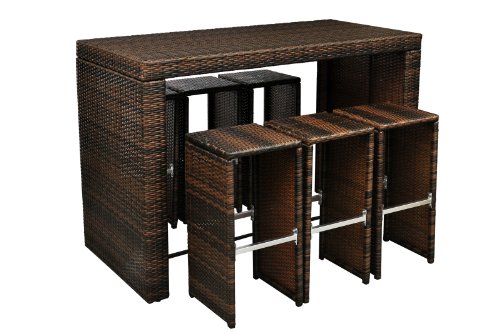 Rattan garden bar set brown