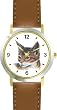 Abyssinian Cat - JP - WATCHBUDDY&reg; DELUXE TWO-TONE THEME WATCH - Arabic Numbers - Brown Leather Strap-Women's Size-Small